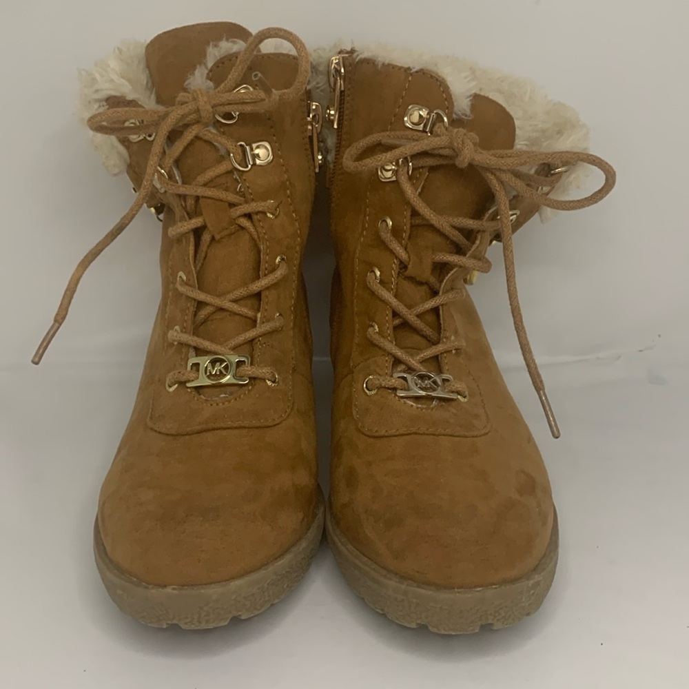 Michael Kors Size 3 Girls Chestnut Faux Fur Wedge Boots